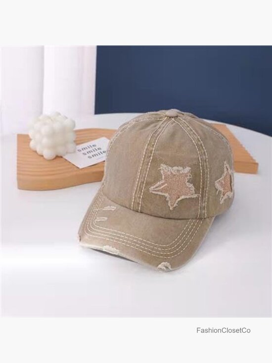 Washed Scratch Frayed Baseball Cap Retro Adjustable Five-Pointed Stars Trucker main image 5